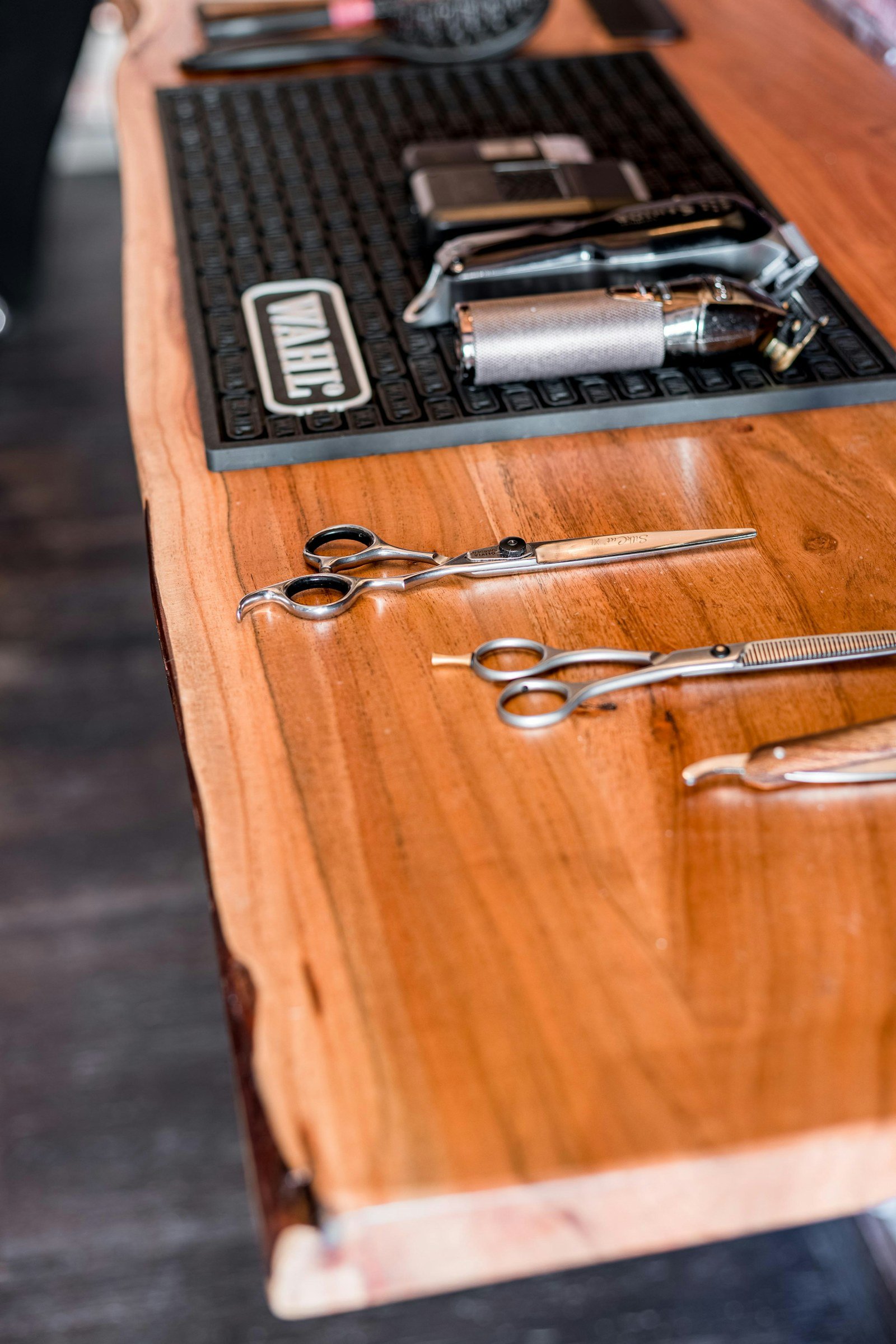 Professional barber tools prepared for beard grooming